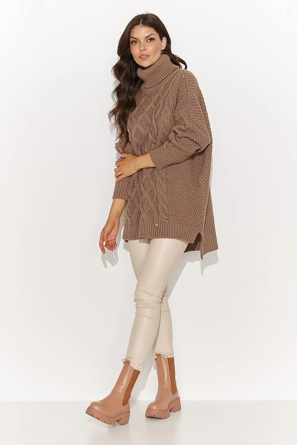 Asymmetrical Turtleneck Sweater with Slits