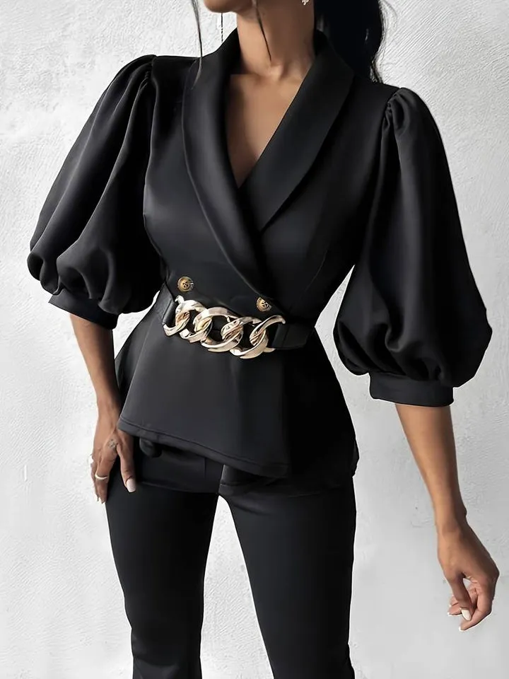 Atenea® | Double Button Blazer And Slim Flared Trousers