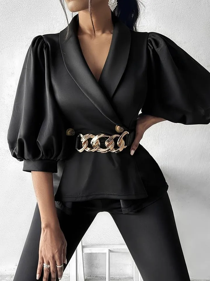Atenea® | Double Button Blazer And Slim Flared Trousers