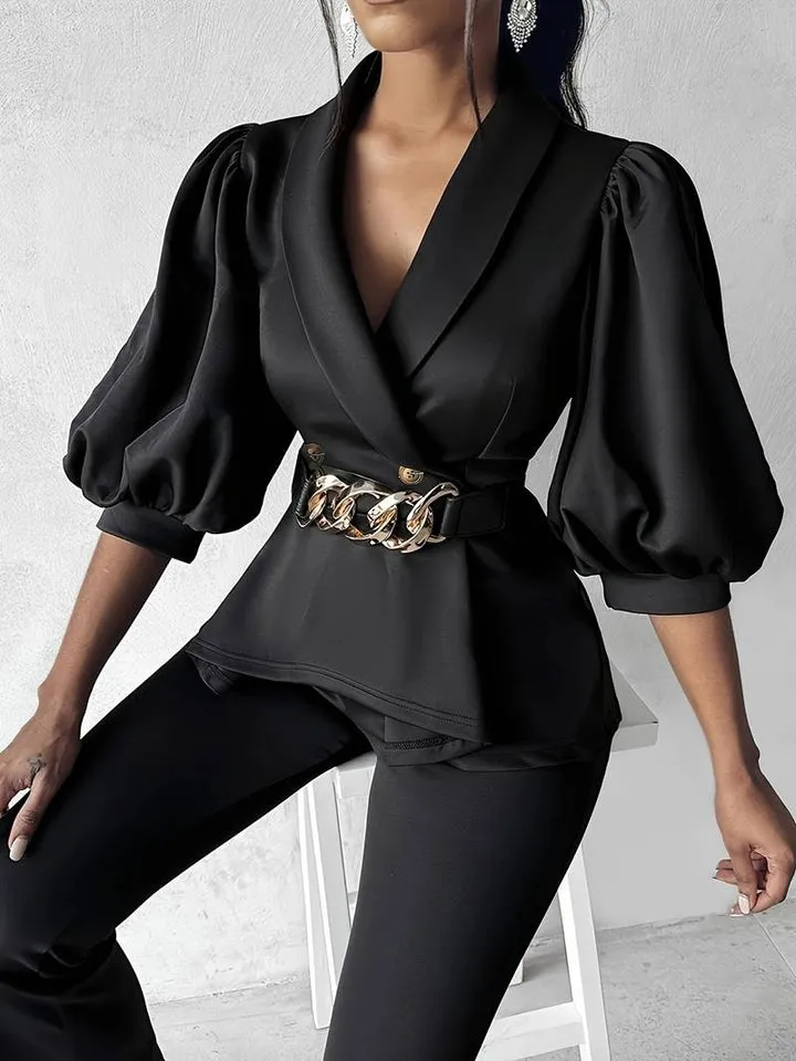 Atenea® | Double Button Blazer And Slim Flared Trousers