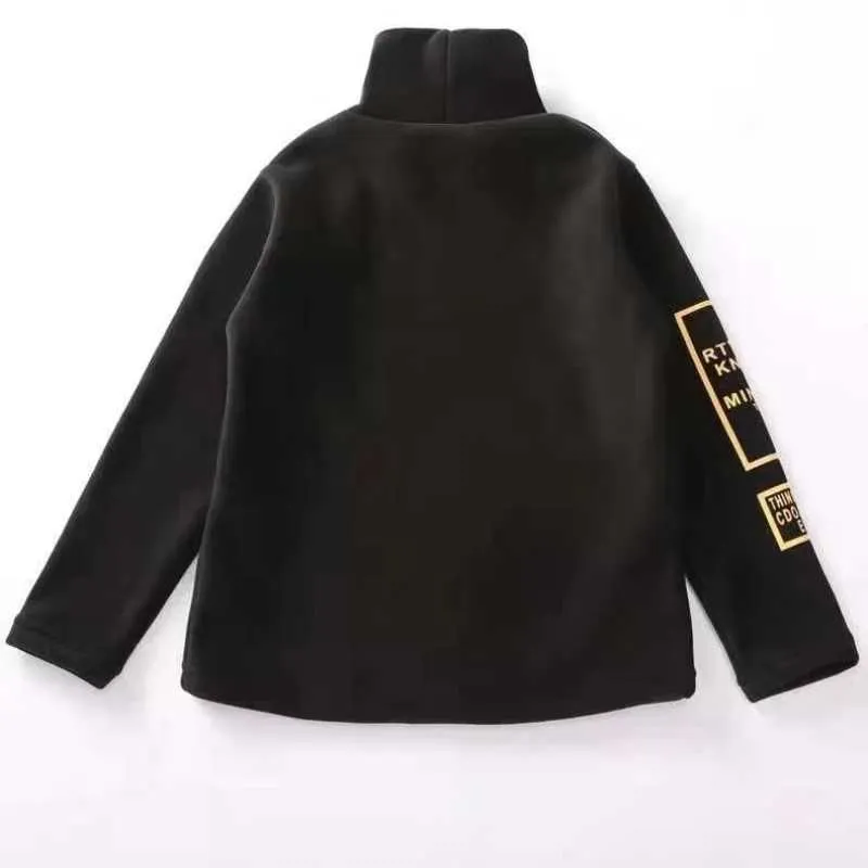 Autumn Winter Fashion Korean Kids Boy Warm Turtleneck Sweatshirts Boys Letter Pullover Sweaters High Street Plush Teenage Boys Outwear