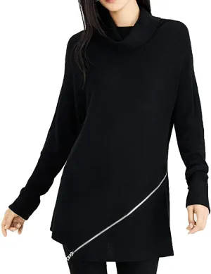 Bar III | Zipper-Trim Turtleneck Sweater | Deep Black | S