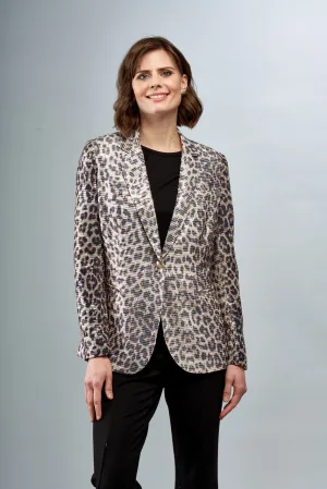 BCJ10167QB Sequin Blazer in Night Leopard Sequins