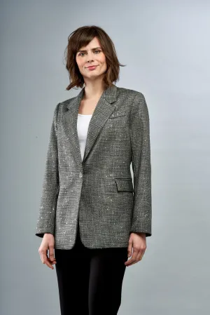 BCJ3387 Woven Plaid Blazer with Sequins in Sparkle Plaid