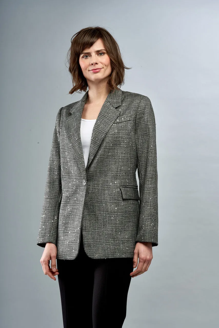 BCJ3387 Woven Plaid Blazer with Sequins in Sparkle Plaid