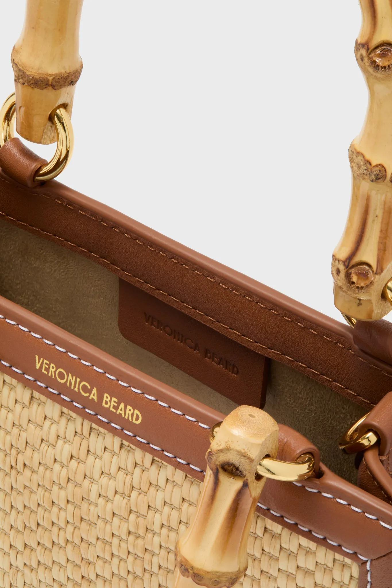 Beige and Hazelwood Small Raffia Bamboo Shopper