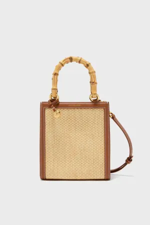 Beige and Hazelwood Small Raffia Bamboo Shopper