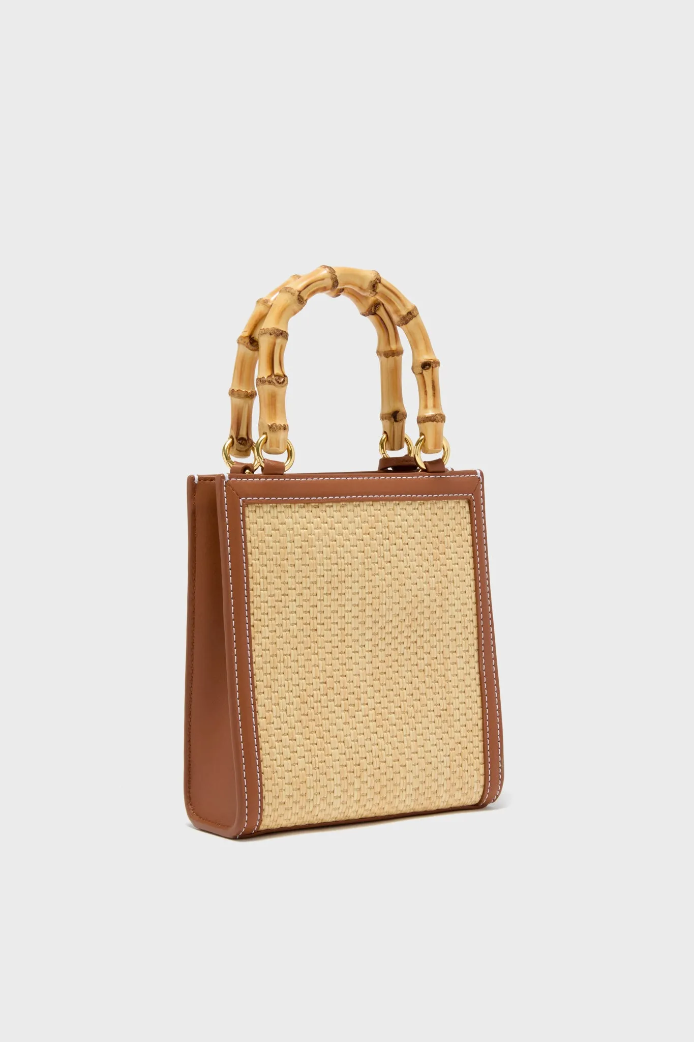 Beige and Hazelwood Small Raffia Bamboo Shopper
