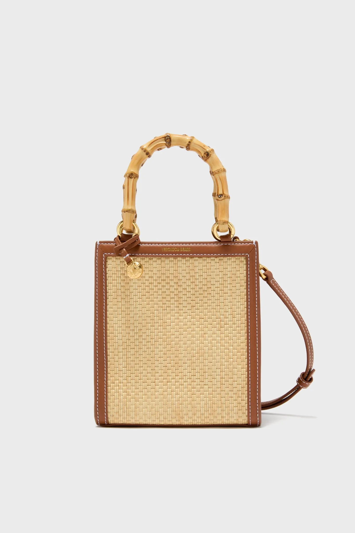 Beige and Hazelwood Small Raffia Bamboo Shopper
