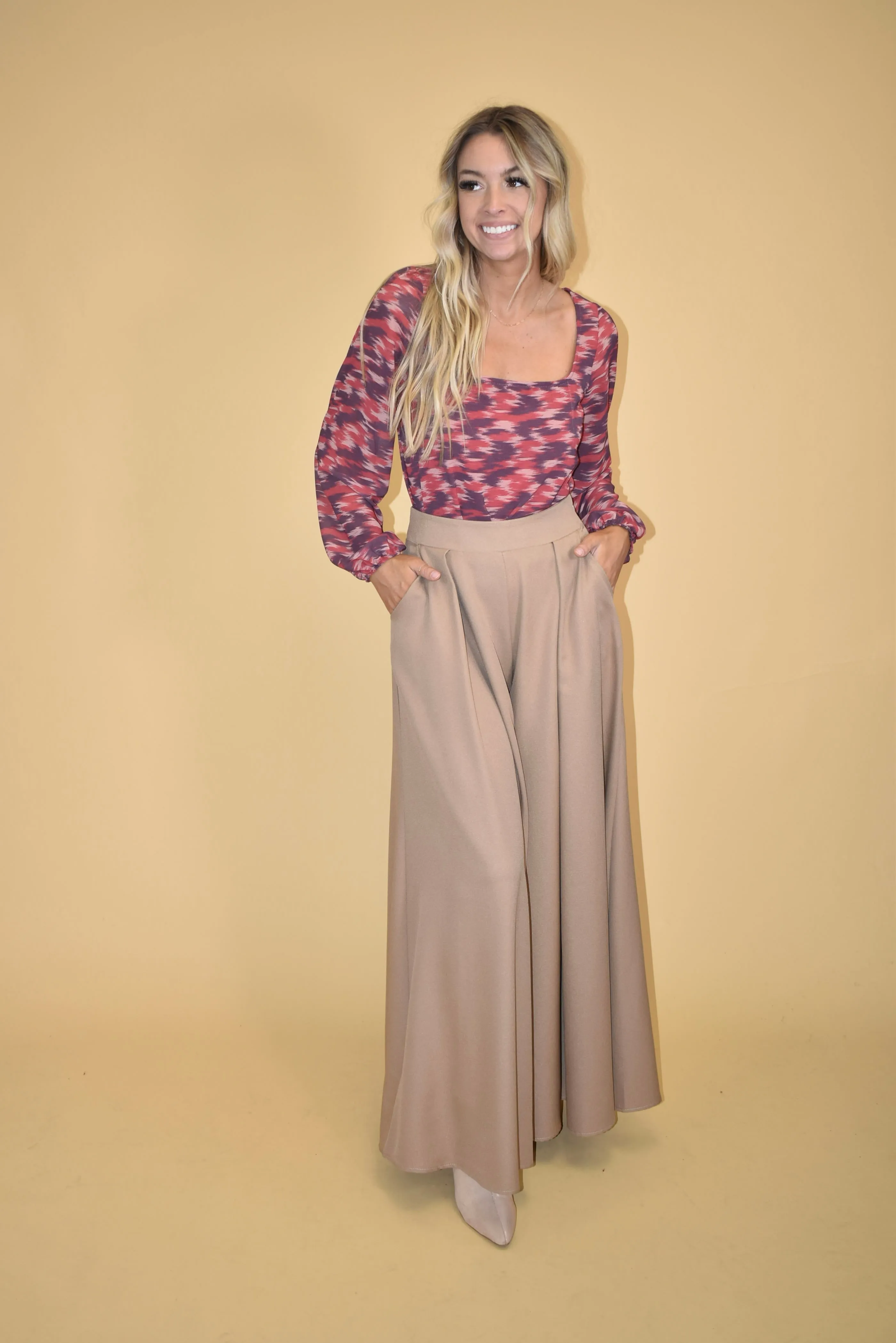 Beige Wide Leg Pants