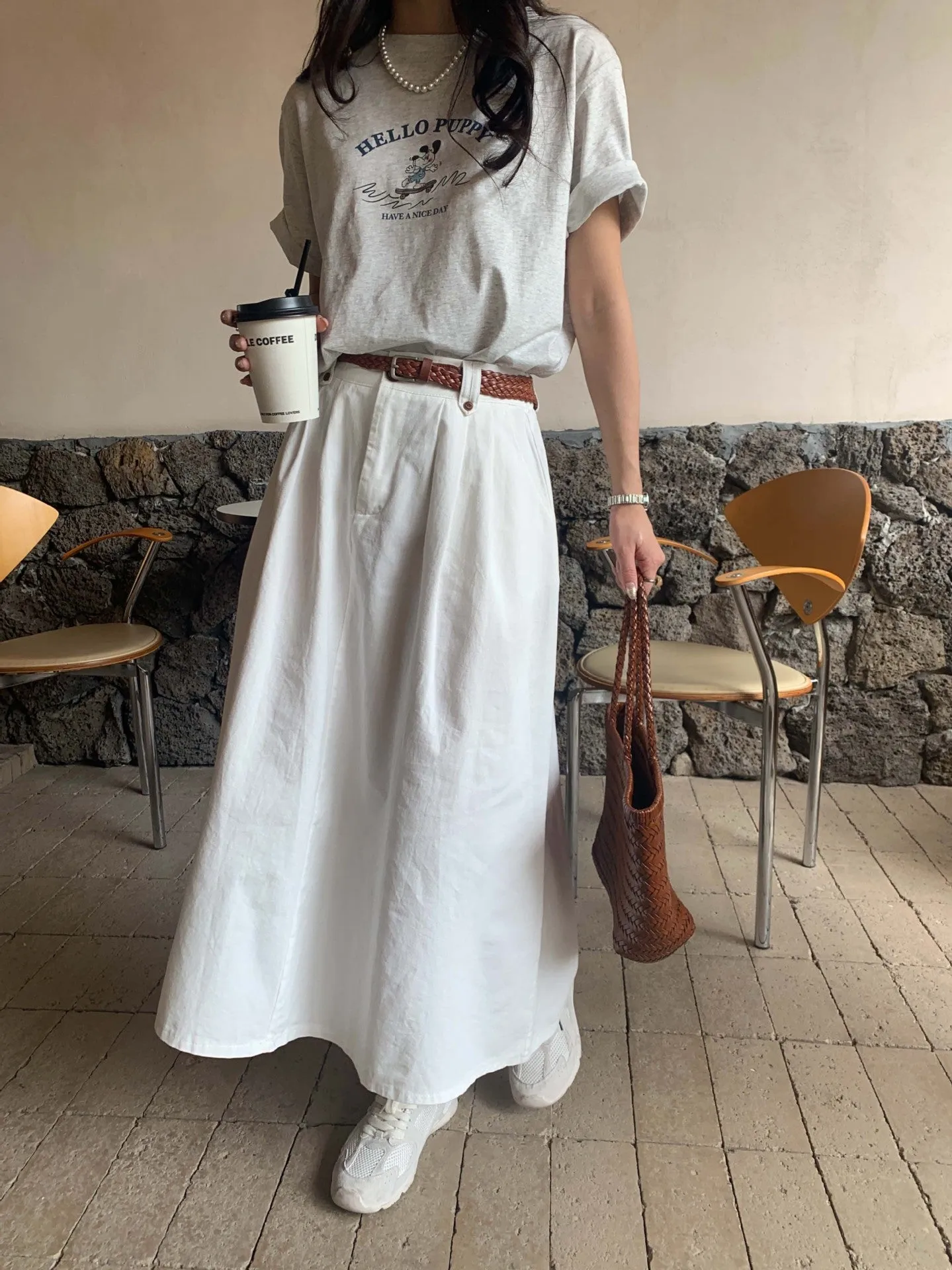 Belted A-line skirt