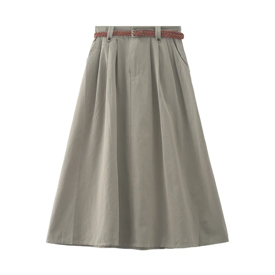 Belted A-line skirt