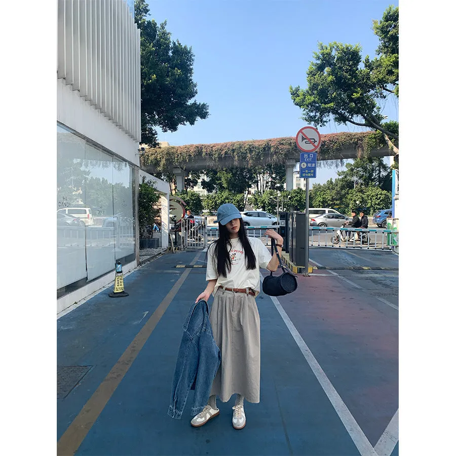 Belted A-line skirt