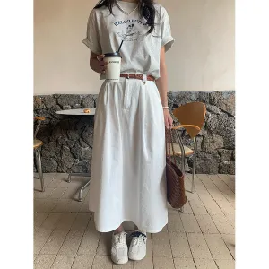 Belted A-line skirt