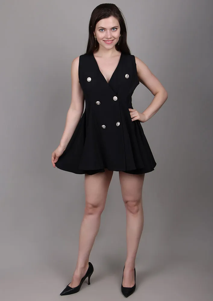Black Buttoned A-Line Dress