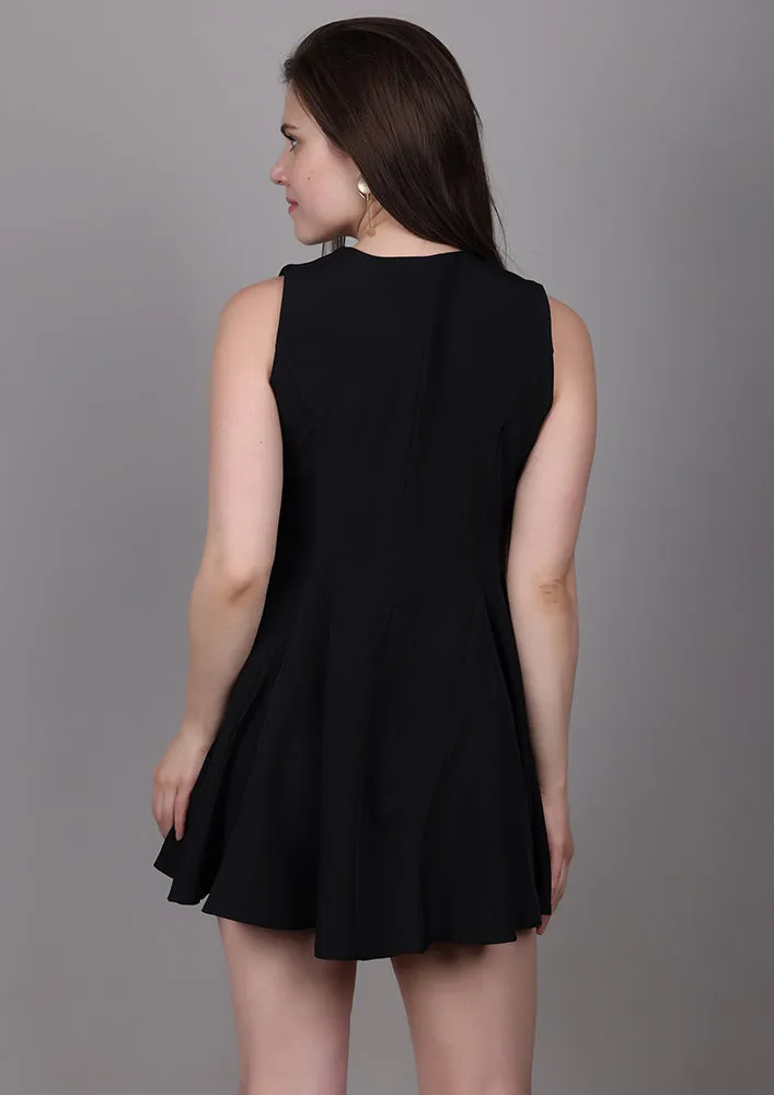 Black Buttoned A-Line Dress