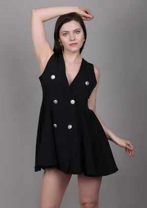 Black Buttoned A-Line Dress