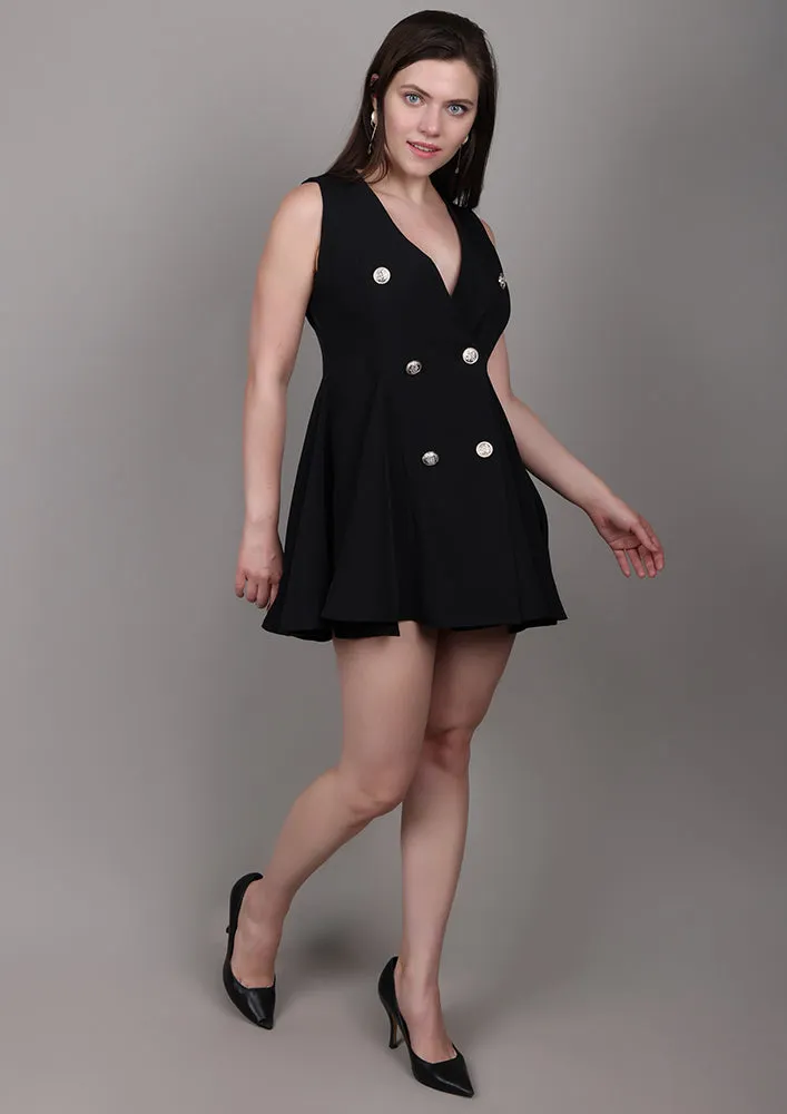 Black Buttoned A-Line Dress