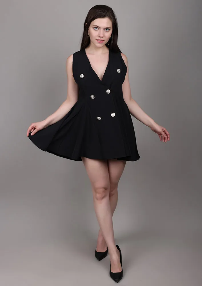 Black Buttoned A-Line Dress