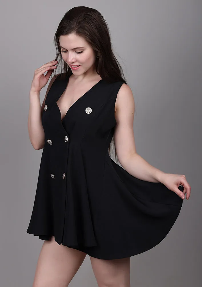 Black Buttoned A-Line Dress