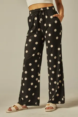 Black Polka Dot Rib Drawstring Wide Leg Pants 2/24/25 9638