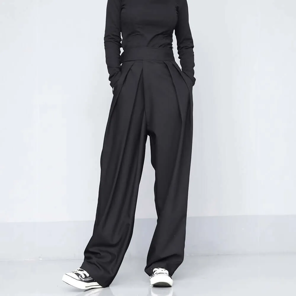 Black Suit Draping Casual Wide-leg Pants