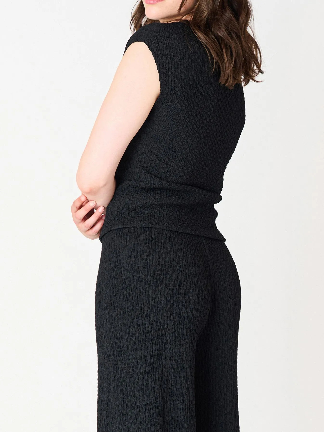 BLACK TAPE Textured Short Sleeve Drop Shoulder Top and Wide Leg Pant Set