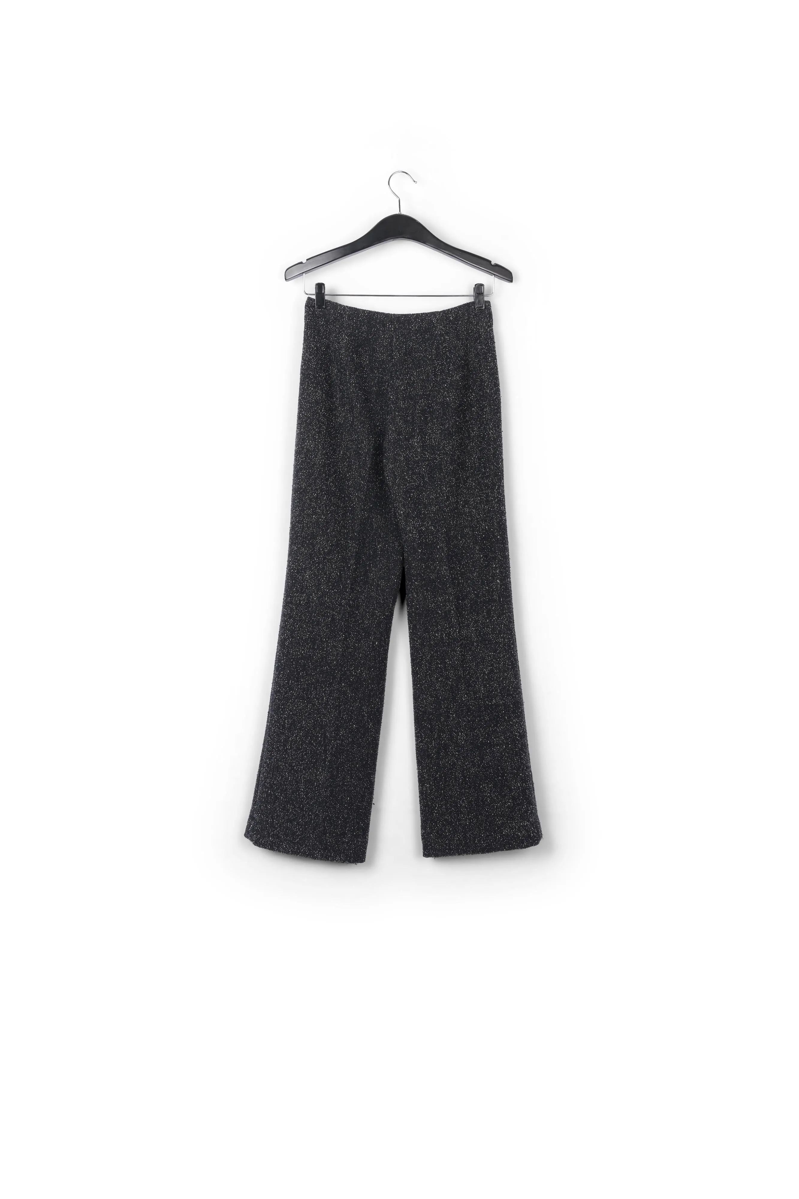 Black wide-leg bouclé pants