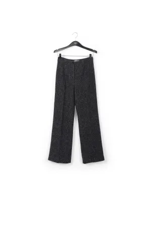 Black wide-leg bouclé pants