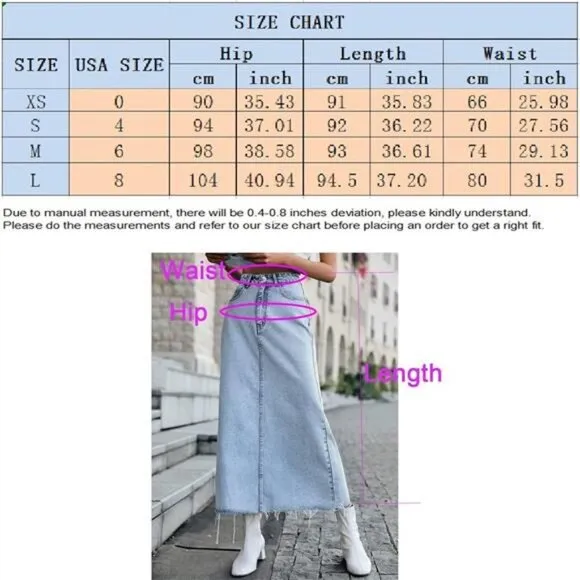 Blue Light Wash Long Denim Midi Skirt High Waist Frayed Raw Hem Jean Skirt