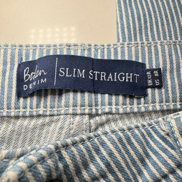 Boden Slim Straight Striped Blue and White Jeans
