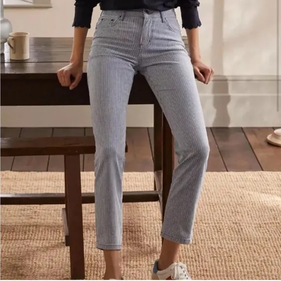 Boden Slim Straight Striped Blue and White Jeans