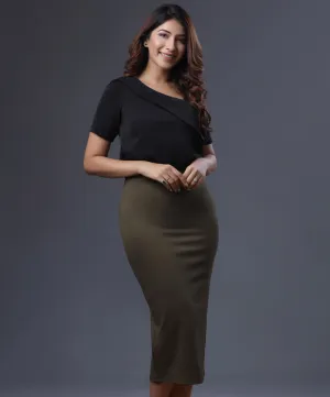 Bodycon Midi Ponte Green Skirt