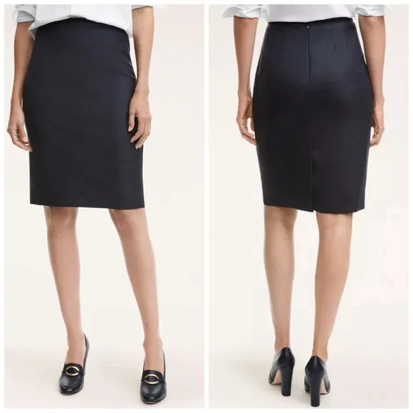 Brooks Brothers Black Stretch Wool Blend Lined Pencil Skirt Women's Size 12