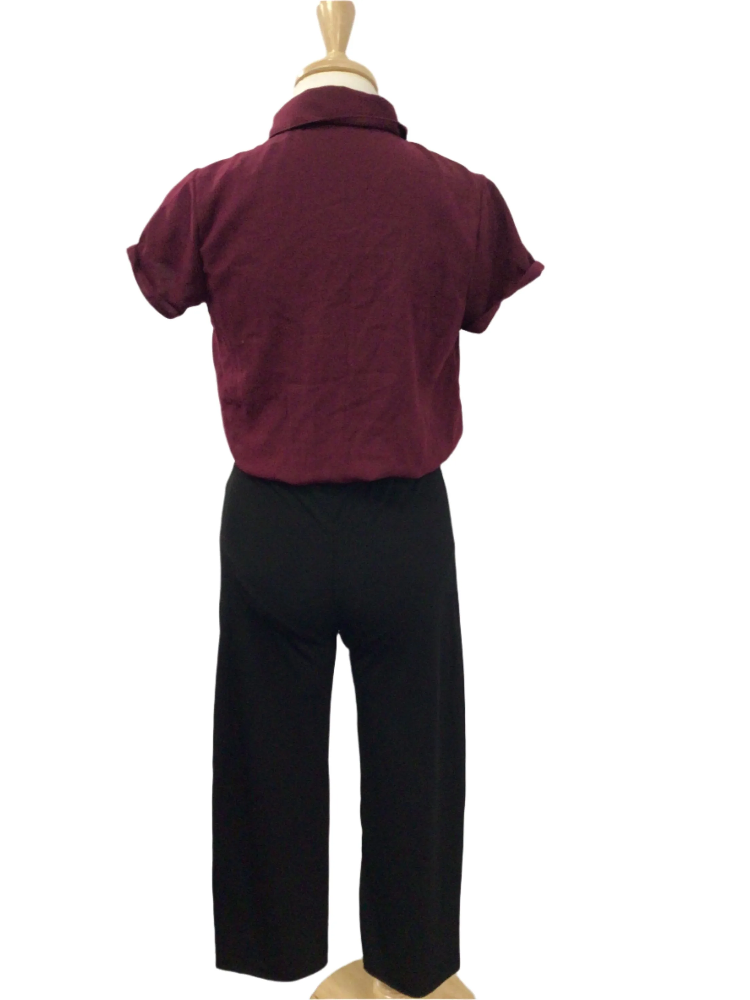 Burgundy Short Sleeve Blouse with Pants