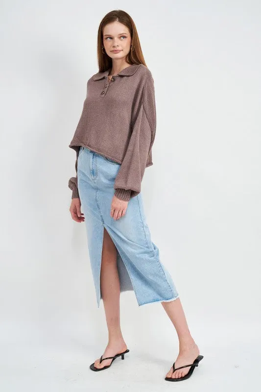 BUTTON UP BOXY CROPPED SWEATER