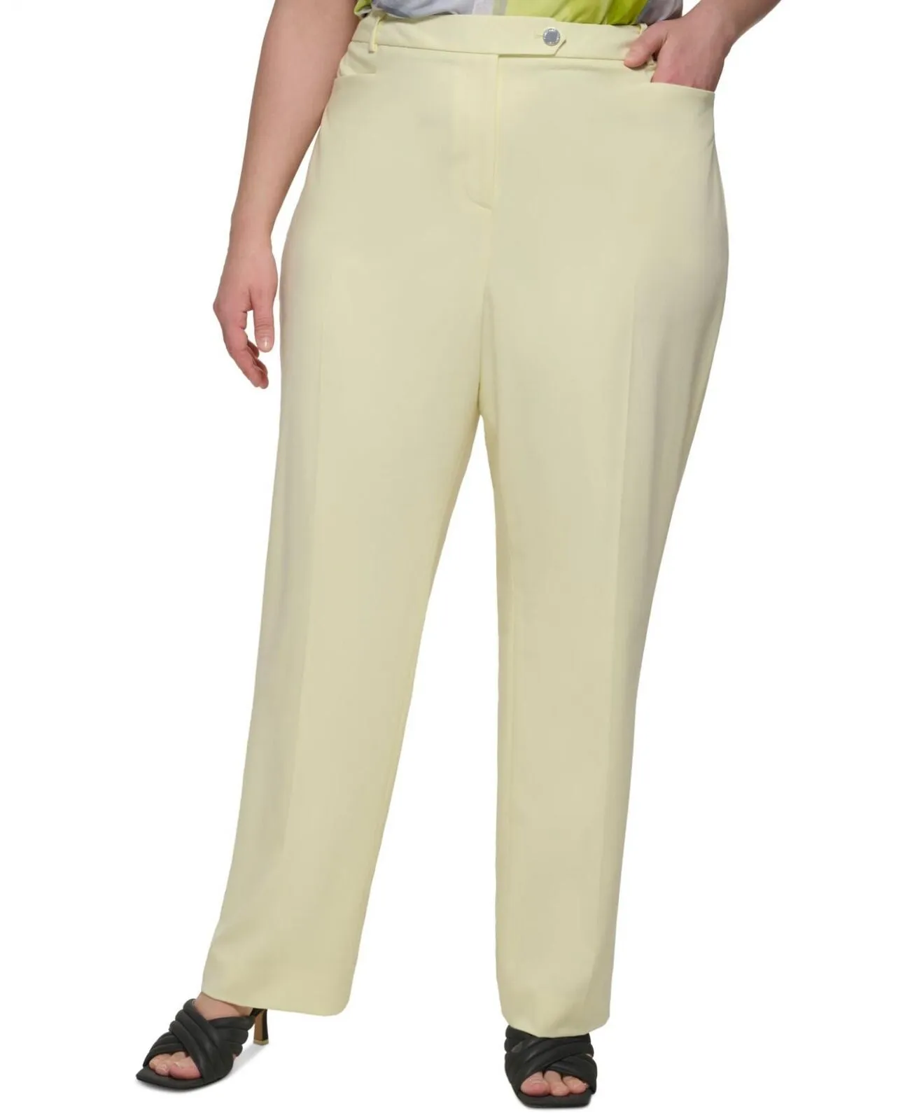 Calvin Klein Plus Size Lux Modern-Fit Straight-Leg Pants Endive Yellow 18W