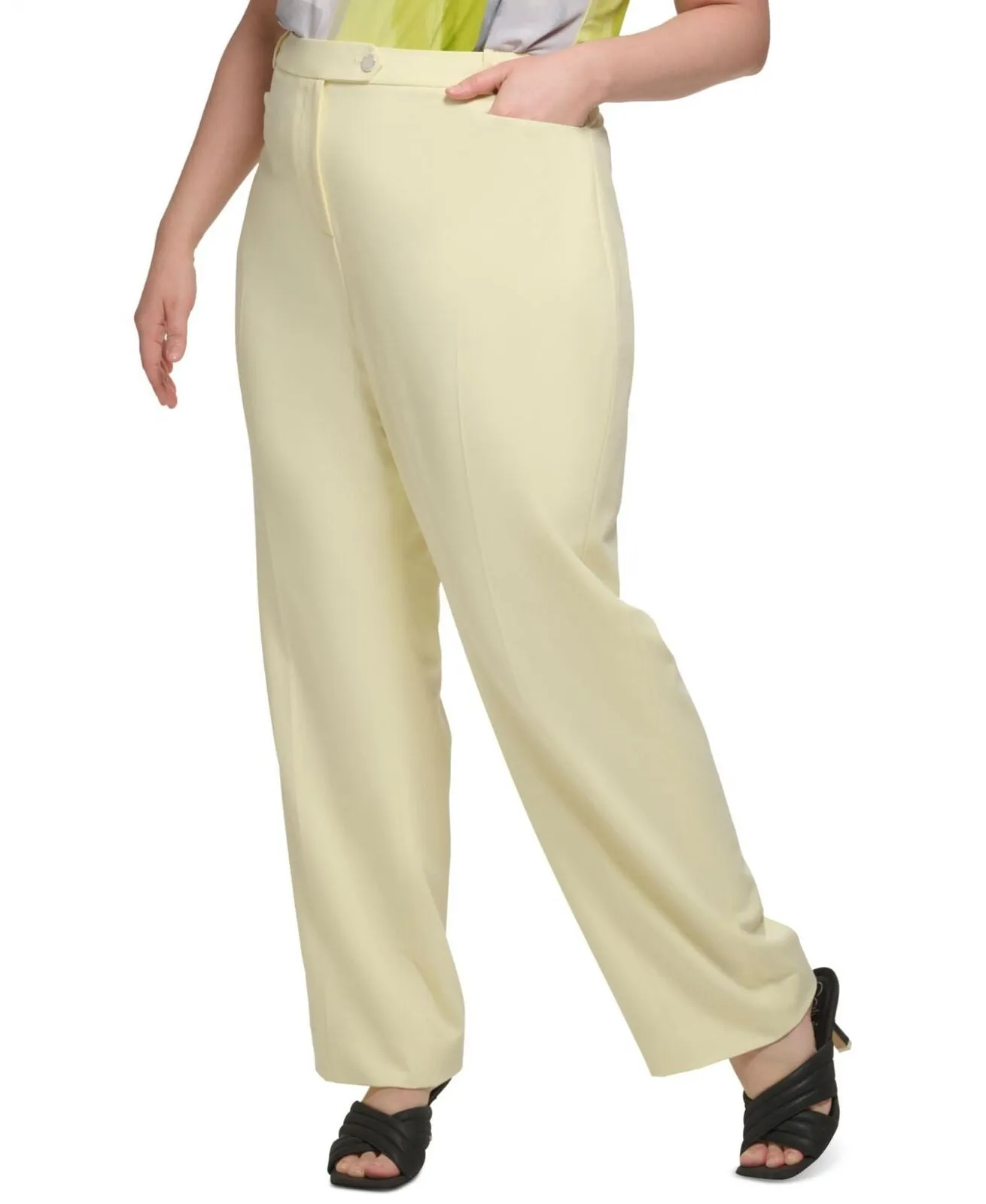 Calvin Klein Plus Size Lux Modern-Fit Straight-Leg Pants Endive Yellow 18W
