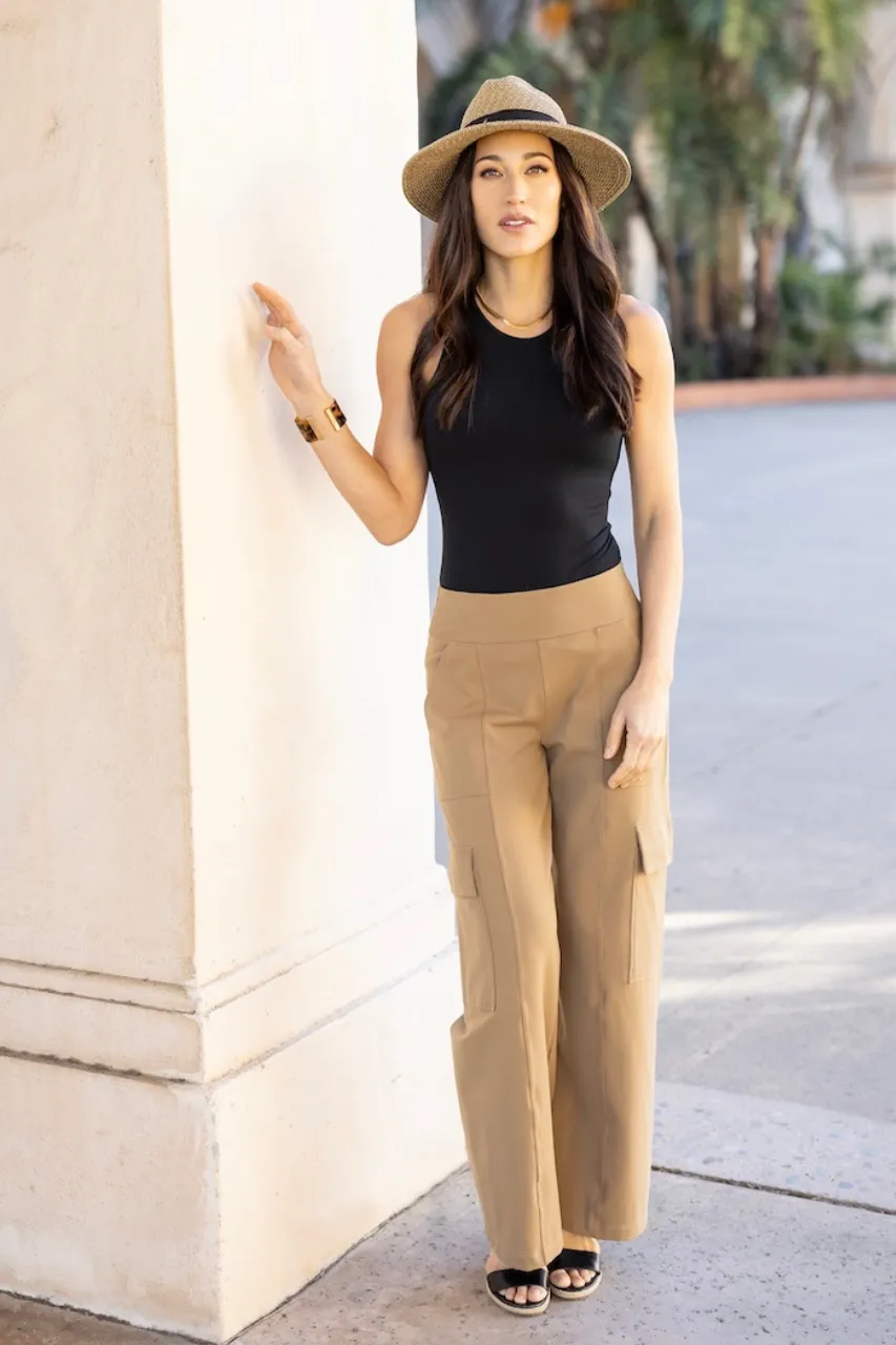 CARGO POCKET WIDE LEG PANT: BRITISH KHAKI