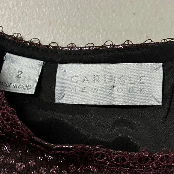 Carlisle New York Women  2 Red Wine Floral Side Zip Top and Pants Evening Wear