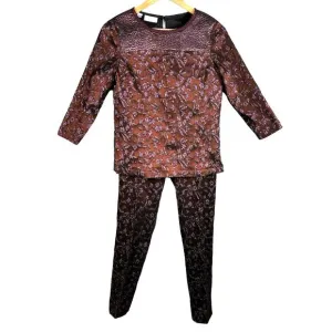 Carlisle New York Women  2 Red Wine Floral Side Zip Top and Pants Evening Wear