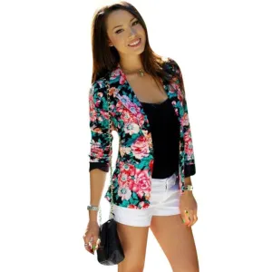 Casual Women One Button Jacket Slim Casual Business Blazer Suit Floral Coat Outwear