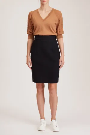 Cavan Skirt - Pencil skirt in  in navy blue basketweave