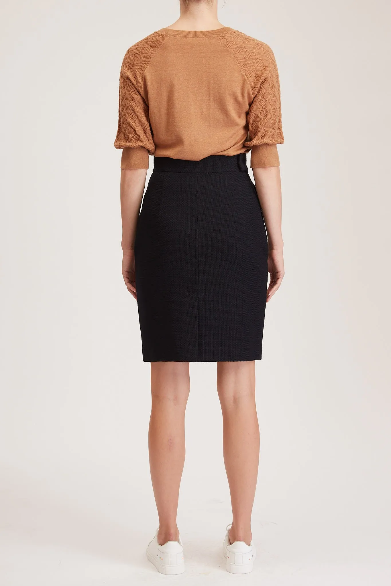 Cavan Skirt - Pencil skirt in  in navy blue basketweave
