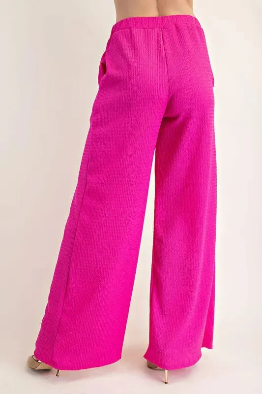 Celeste Textured Wide-Leg Pants with Pockets for Women