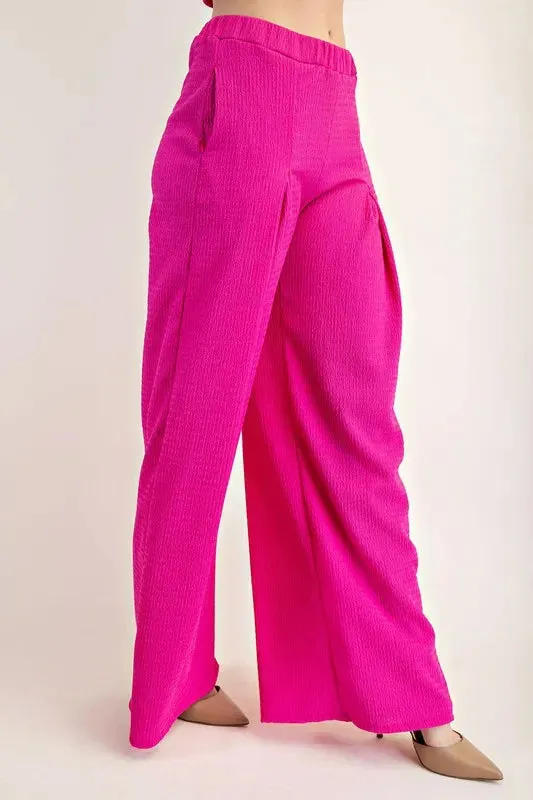 Celeste Textured Wide-Leg Pants with Pockets for Women
