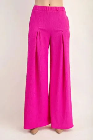 Celeste Textured Wide-Leg Pants with Pockets for Women