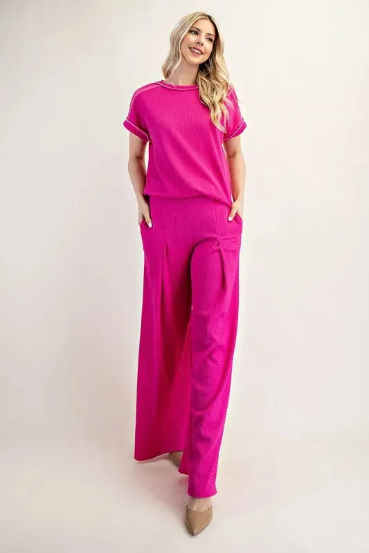 Celeste Textured Wide-Leg Pants with Pockets for Women