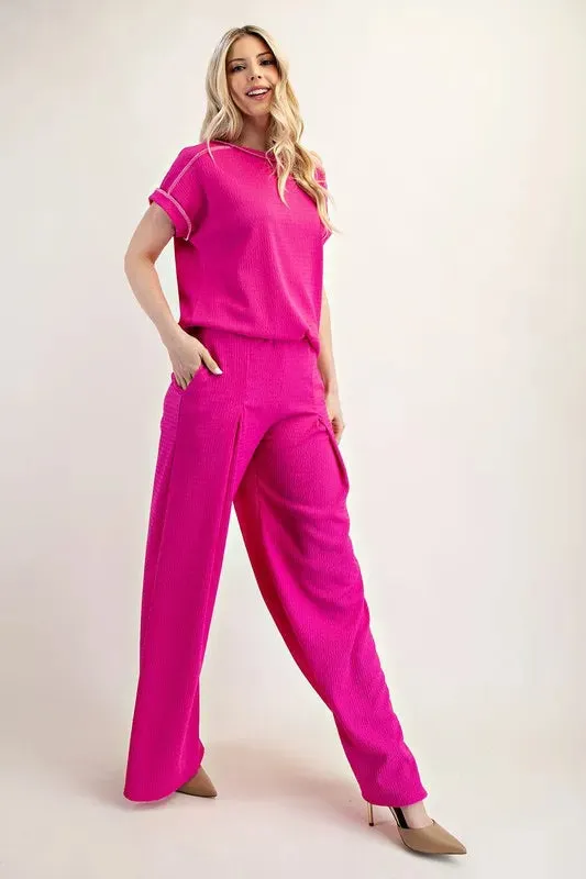 Celeste Textured Wide-Leg Pants with Pockets for Women
