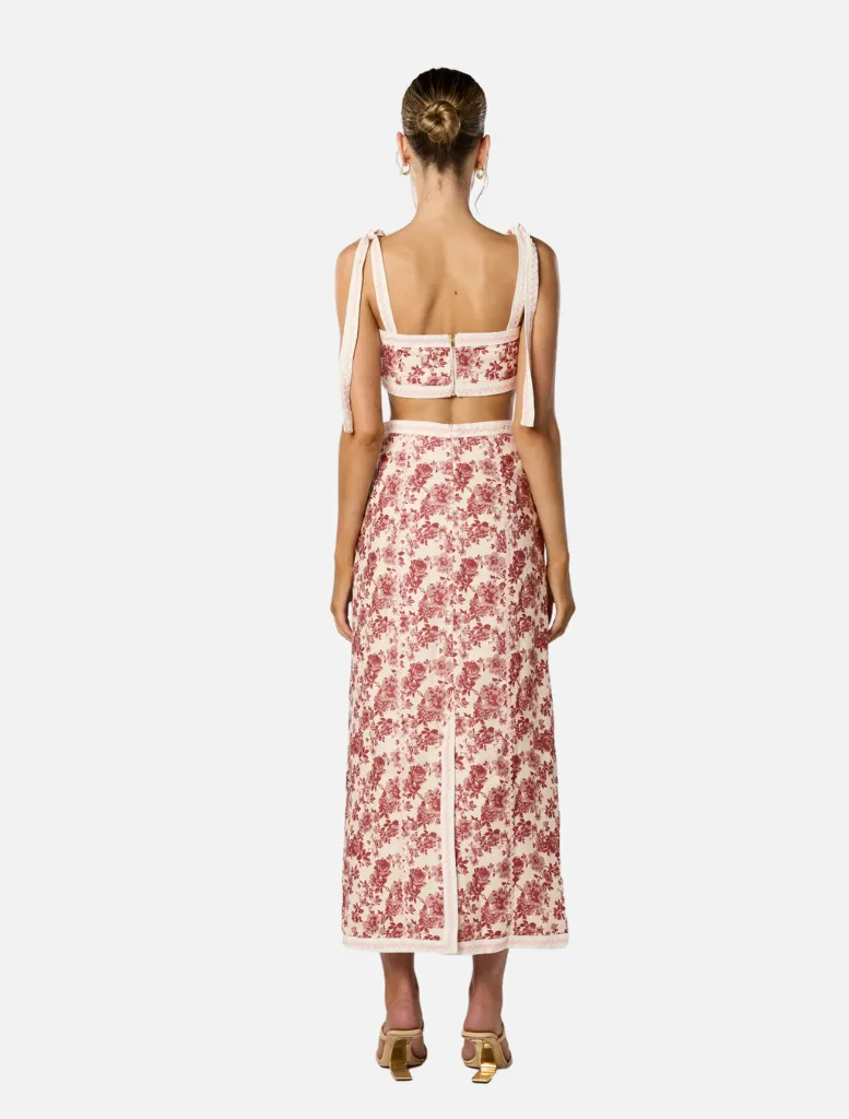 Cherri Midi Skirt - Red Floral Print